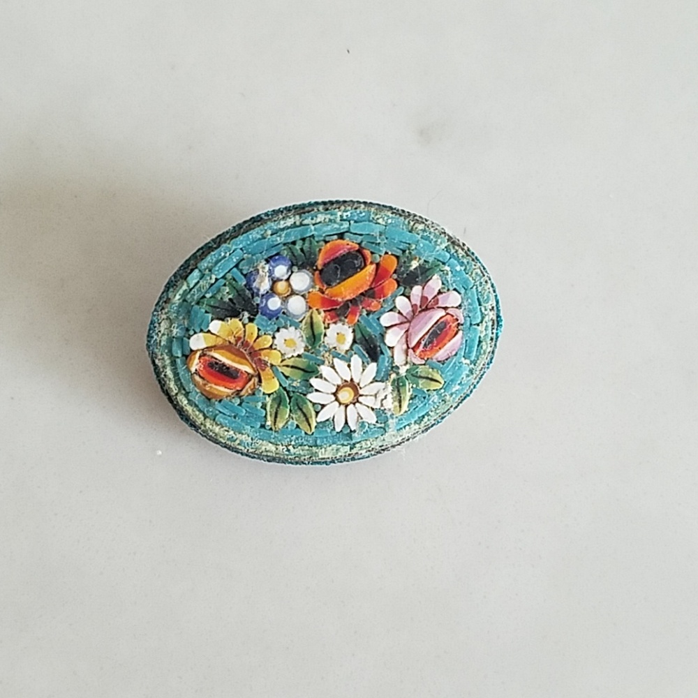 Vintage Mosaic Floral Brooch, From Italy